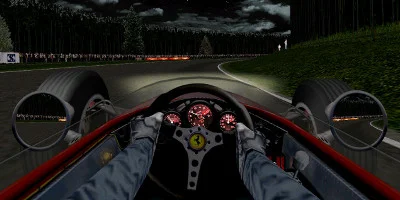 The on-board view during a race at night
