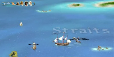 A pirate ship, sailing among others harmlessly