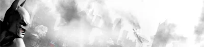 Batman, looking over to a burning city in monochrome