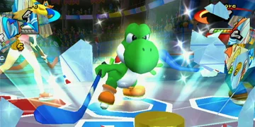 Yoshi, looking very angry, during an ice hockey match