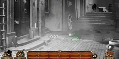 The player, searching a monochrome area with a green-glowing tool