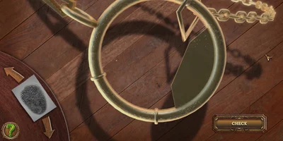 Examining a chain necklace with a ring on it