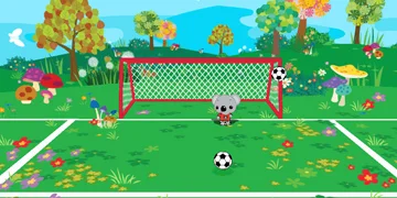 A game of football with a koala as a goalkeeper