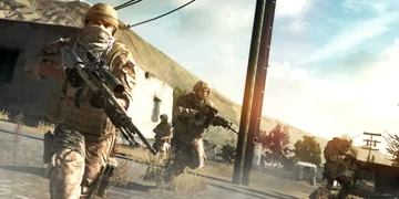 A small squad of soldiers dispersing into various positions
