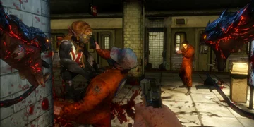 A strange-looking monster, attacking a person