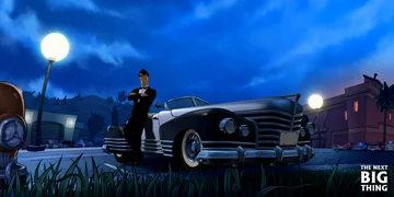 A man in a suit, leans on his convertible car