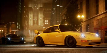 A classic Porsche in a very noticeable Mustard Yellow