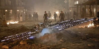 Cowboys Looking At A Crashed Spaceship