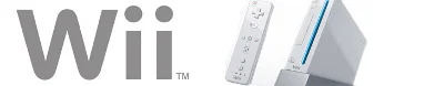 The Wii logo, along side a Nintendo Wii console