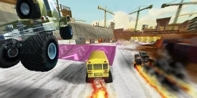 Trucks jumping and quite literally burning rubber