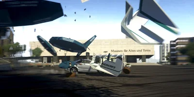 car crashing through a boat