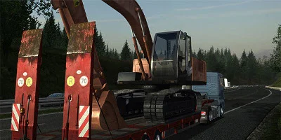 truck with digger on rear trailer