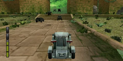 Driving through a temple