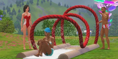 sims ebjoying a waterslide