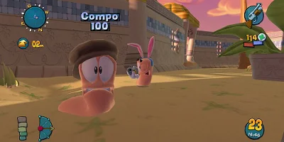 One worm, about to be shot by another