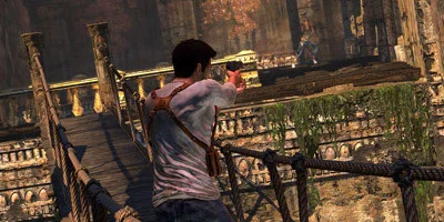 Shooting at an enemy from a rope bridge