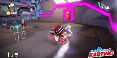 sackboy on a hovercraft