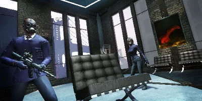 2 people with guns and masks on