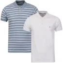 Brave Soul Men's 2 Pack Deck Polo Shirts - Sky Marl/White Stripe & White - S - Sky Marl/White Image 1