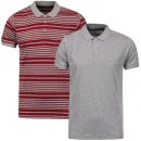 Brave Soul Men's 2 Pack Olympic Polo Shirts - Grey Marl/Burg Stripe & Grey Marl - S - Grey Marl/Burgundy Image 1