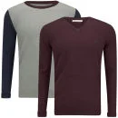 Brave Soul Men's Kinetic 2 Pack Knitted Jumpers - Aubergine/Natural Mix - S - Aubergine/Natural Mix Image 1