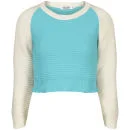 Moku Women's Raglan Sleeve Colour Block Knit Jumper - Mint/White - S-M - Mint/White Image 1