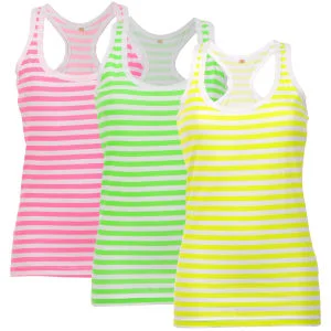 Brave Soul Women's 3-Pack Muscle Back Vest with Neon Stripes - Pink/Green/Yellow - S - Multi Image 1