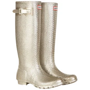 Hunter Women's Carnaby Boa Snake Tall Wellies - Gold - 3 - Gold Image 1