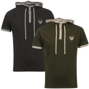 Ringspun Men's 2-Pack Oracle Short Sleeve Hooded T-Shirt - Khaki/Charcoal - S - Khaki/Charcoal Image 1