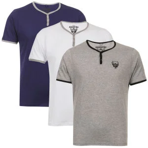 Ringspun Men's 3-Pack Blade Grandad T-Shirts - Grey Marl/White/Navy - S - Grey Marl/White/Navy Image 1
