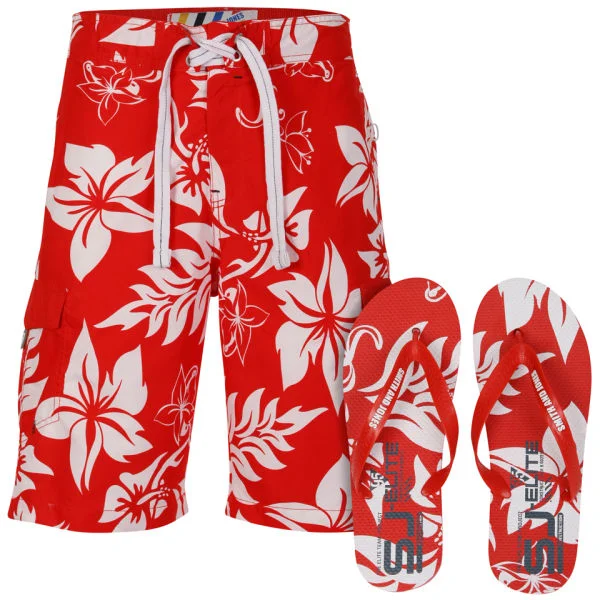 Smith & Jones Aniani Men's Swim Shorts and Flip Flops - Red - S - Red Image 1