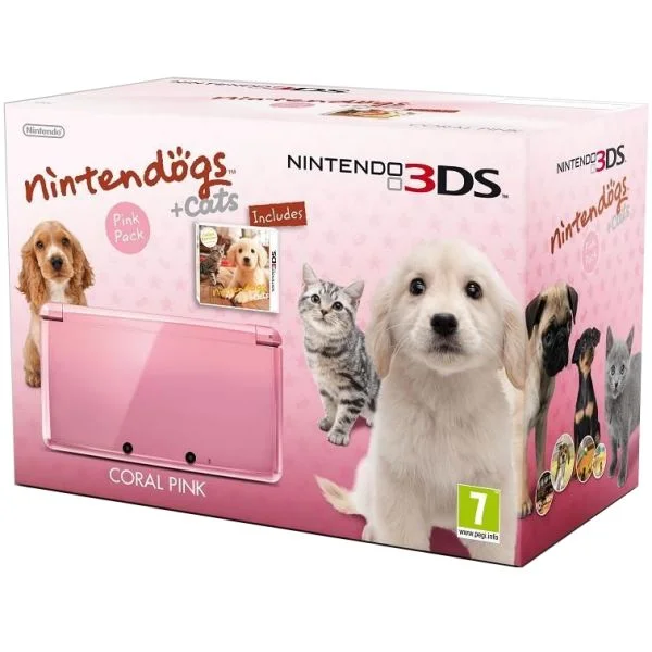 Nintendo 3DS Console (Coral Pink) Includes Nintendogs + Cats Image 1