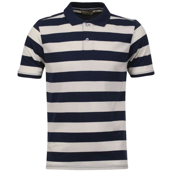 Brave Soul Men's Huxley Polo Stripe T-Shirt - Navy/Cream - S - Navy/Cream Image 1