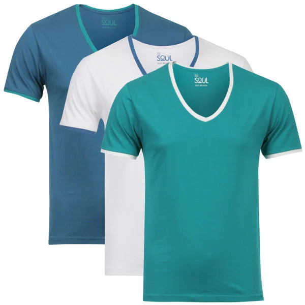 55 Soul Men's 3-Pack V-Neck T-Shirts - XL - Navy/Grey Marl/White Image 1