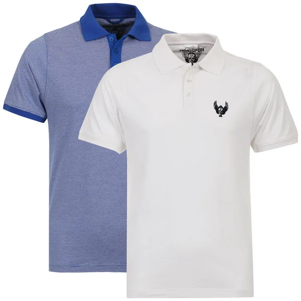 Ringspun Men's 2-Pack Jagger Short Sleeve Polo T-Shirt - Royal Blue Striped/White - S - Royal Blue Striped/White Image 1