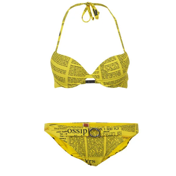 John Galliano Women's Newspaper Print Bikini - Yellow - 10 - Yellow Image 1