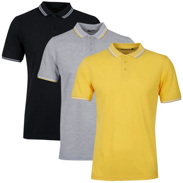 Brave Soul Men's 3-Pack Tip Polo - Yellow/Light Grey Marl/Black - S - Yellow/Light Grey Marl/Black Image 1