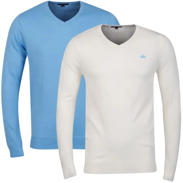 Brave Soul Men's 2 Pack V Neck Knit - Sky Marl & Cream - S - Sky Marl / Cream Image 1
