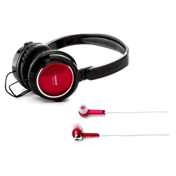 Lenco Headphone & Earphone Bundle - Red Image 1