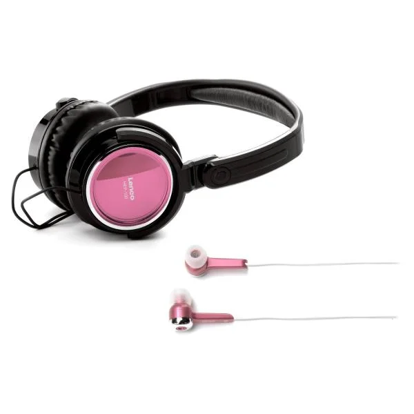 Lenco Headphone & Earphone Bundle - Pink Image 1