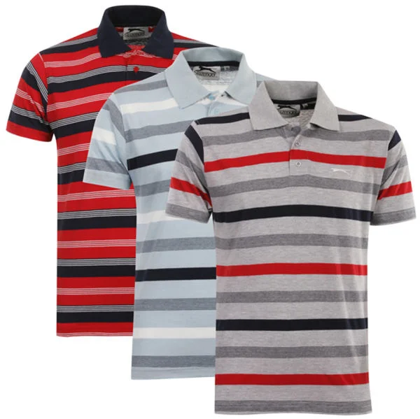 Slazenger Men's Defiant 3 Pack Striped Polo Shirt - Red/Blue/Red - S - Multi Colour Image 1