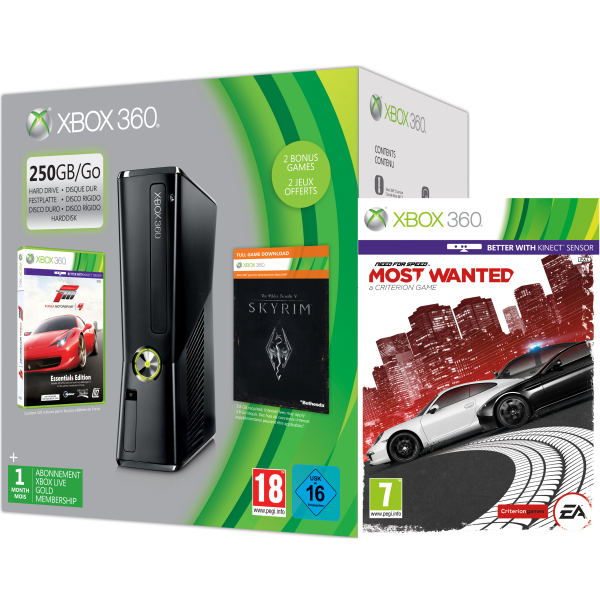 Xbox 360 250GB Holiday Need for Speed Bundle (Includes Need for Speed Most Wanted, Forza 4 'Essentials Edition', Skyrim 'Live DLC', 1 Month Xbox Live) Image 1