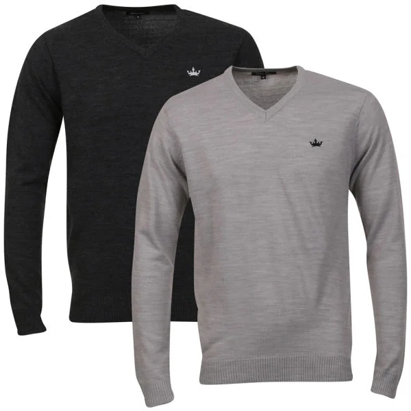 Brave Soul Men's 2 Pack V Neck Knit - Light Grey & Black - S - Light Grey / Black Image 1