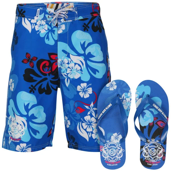 Smith & Jones Kye Men's Swim Shorts and Flip Flops - Blue - S - Blue Image 1