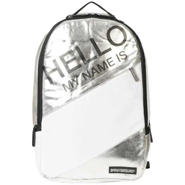 Sprayground Hello My Name Is Deluxe Backpack - Metallic Silver Image 1
