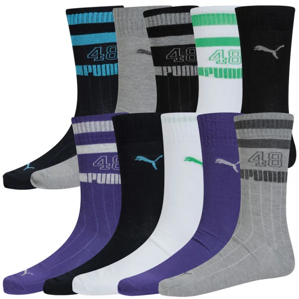 Puma Men's Socks (10 Pairs) - Black/Grey/Navy/White/Purple - 6-8 - Multi Image 1