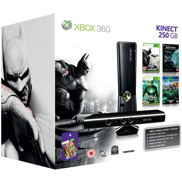 Xbox 360 250GB Bundle With Kinect (Includes Batman Arkham City + Green Lantern + Gotham Knight DVD + Green Lantern DVD Bundle ) Image 1