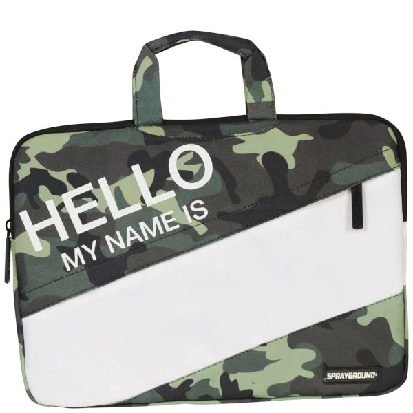 Sprayground Hello My Name is 15 Inch Laptop Case - Green/Camo Image 1