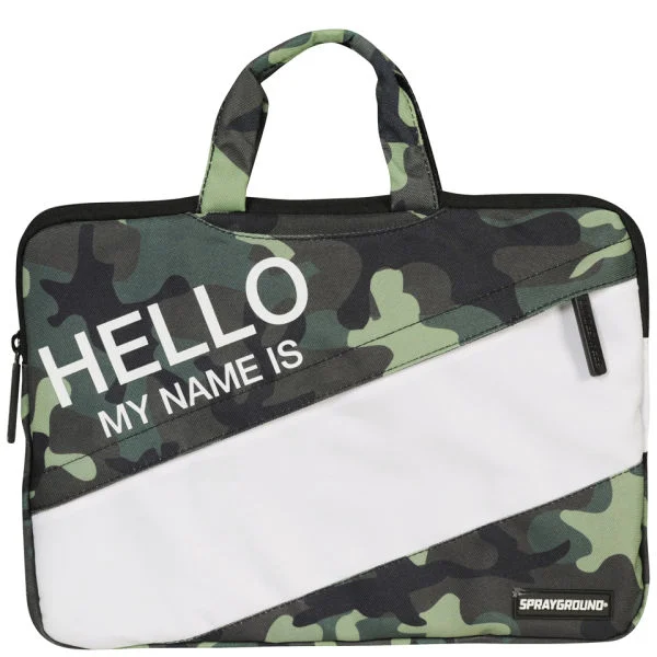 Sprayground Hello My Name is 13 Inch Laptop Case - Green/Camo Image 1