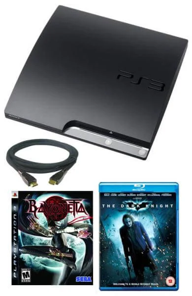 Playstation 3 PS3 Slim 120GB Console: Bundle (including Bayonetta, Dark Knight Blu-Ray & 2M HDMI Cable) Image 1